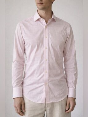 Charles Tyrwhitt Pink Micro Check Extra Slim Fit Dress Shirt Luxury 15.5/32 M